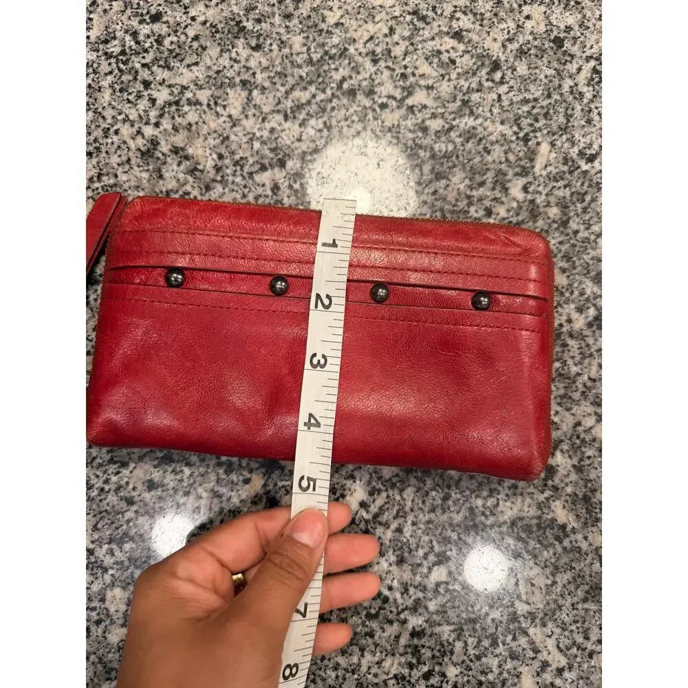 Perlina New York Red Leather Studded Zip-Around Wallet